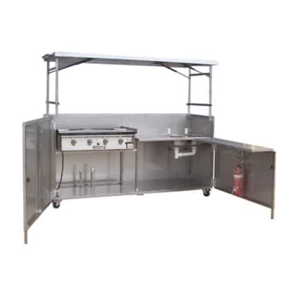 Hercules Hotplate Community Kitchen Style BBQ & Sink in Portable Foldaway Stainless Steel Cabinet